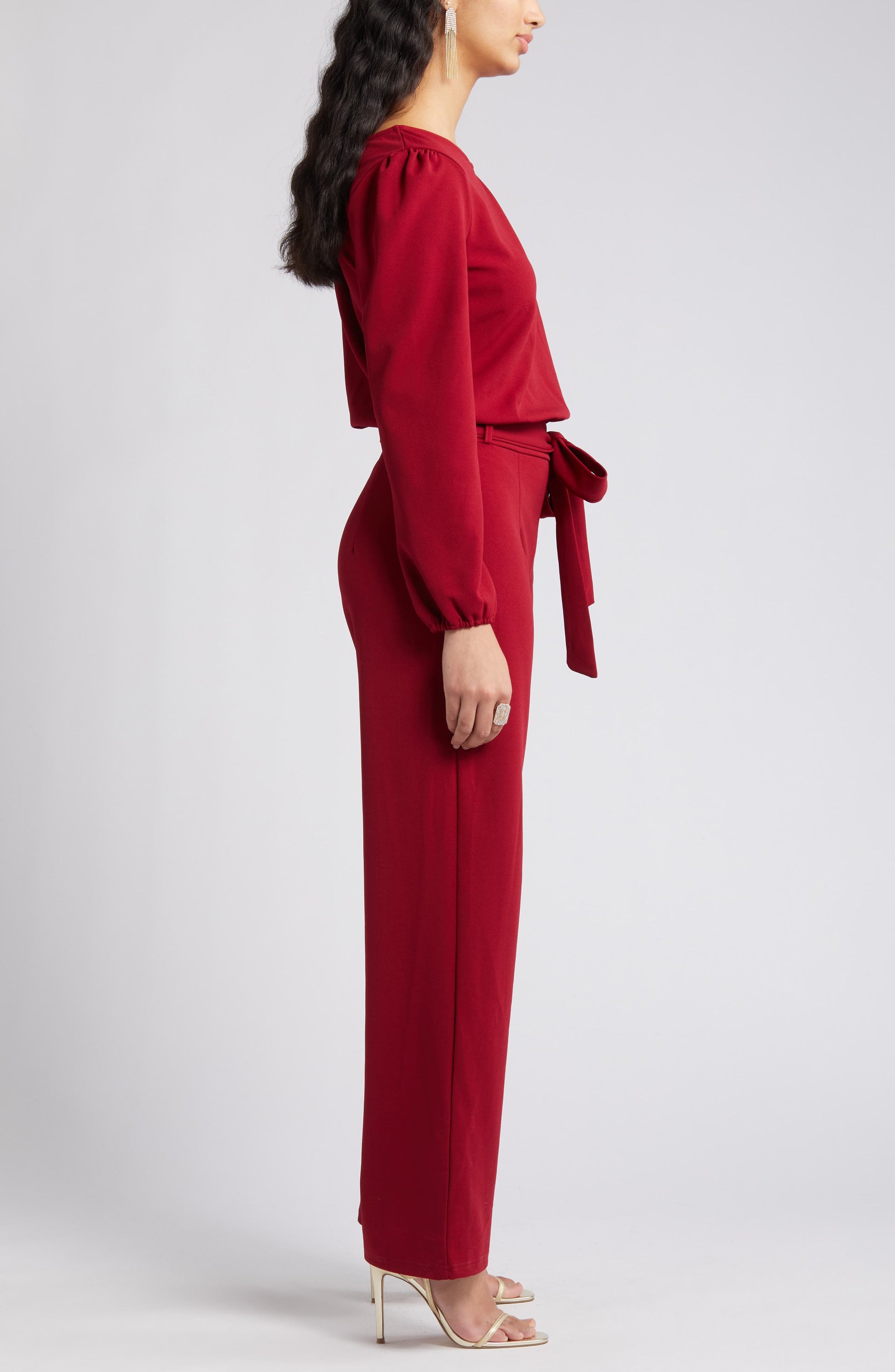 Joy Long Sleeve Tie Waist Jumpsuit Call Me Petty
