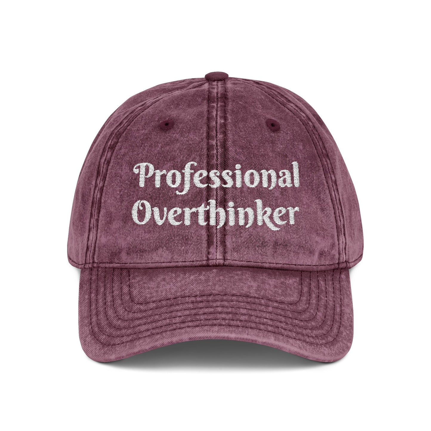 Professional Overthinker Vintage Embroidered Cap Hat One size Maroon Printify