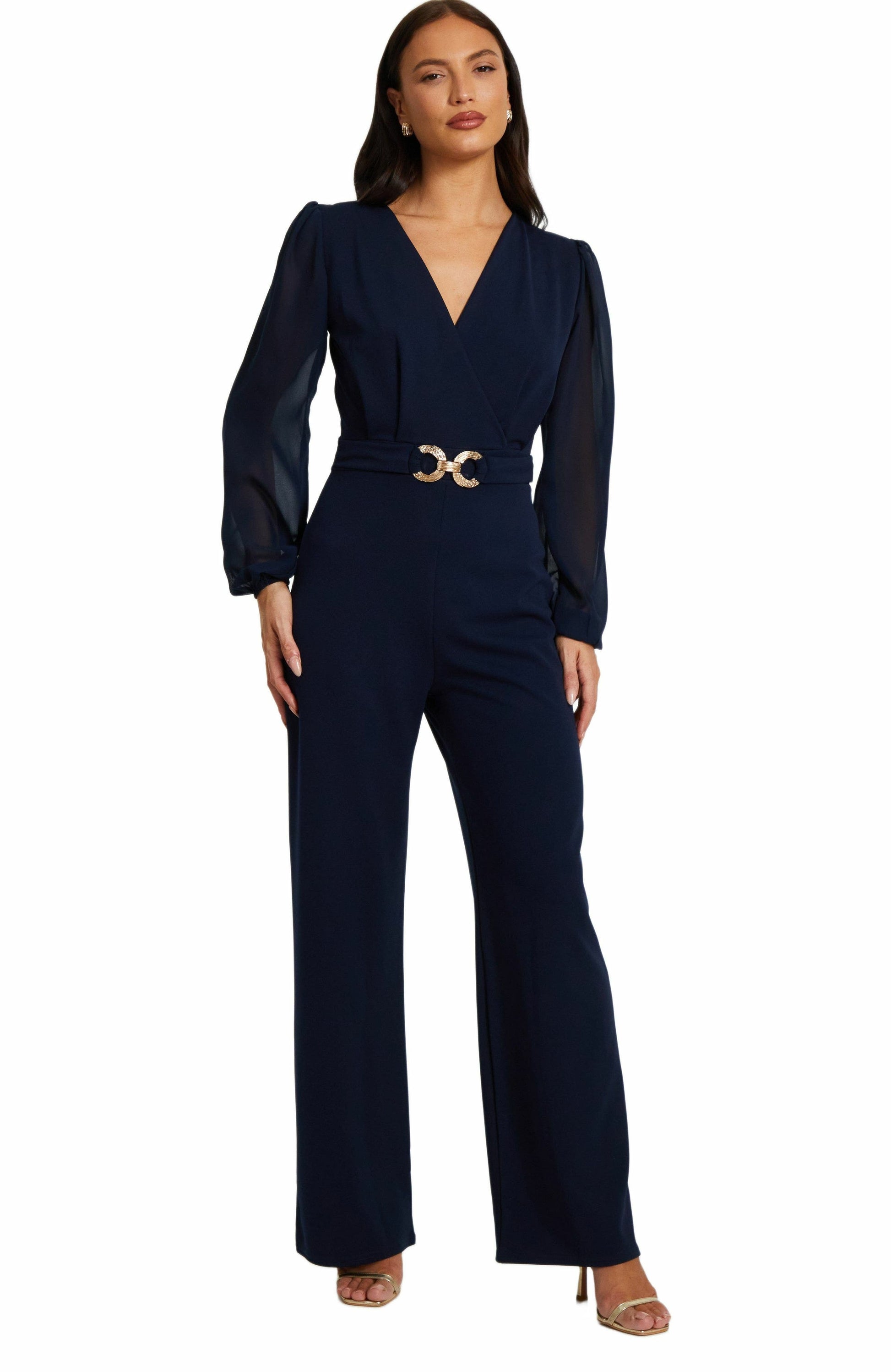 Chiffon Buckle Palazzo Jumpsuit Navy Call Me Petty