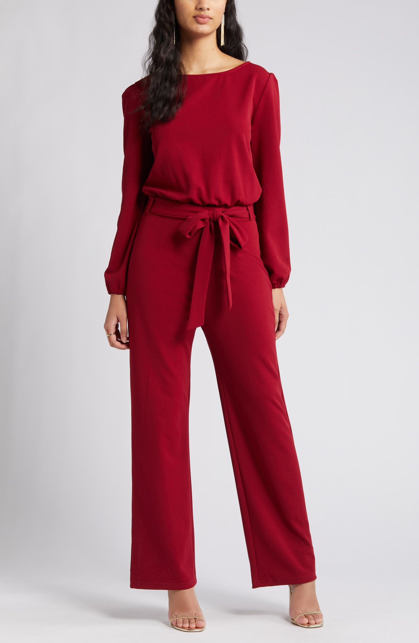 Joy Long Sleeve Tie Waist Jumpsuit Call Me Petty