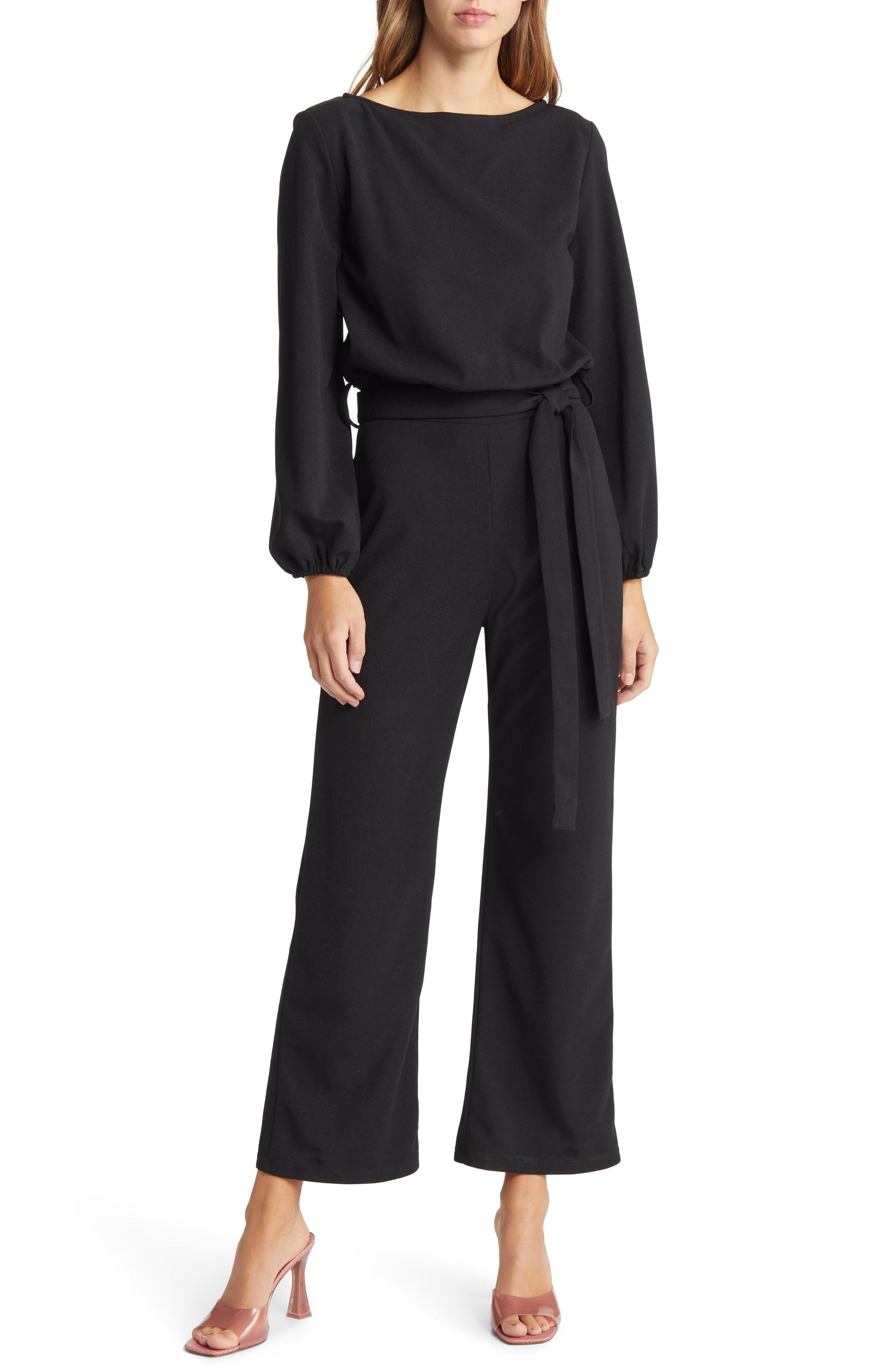 Joy Long Sleeve Tie Waist Jumpsuit Black Call Me Petty