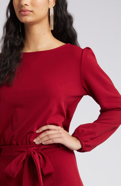 Joy Long Sleeve Tie Waist Jumpsuit Call Me Petty