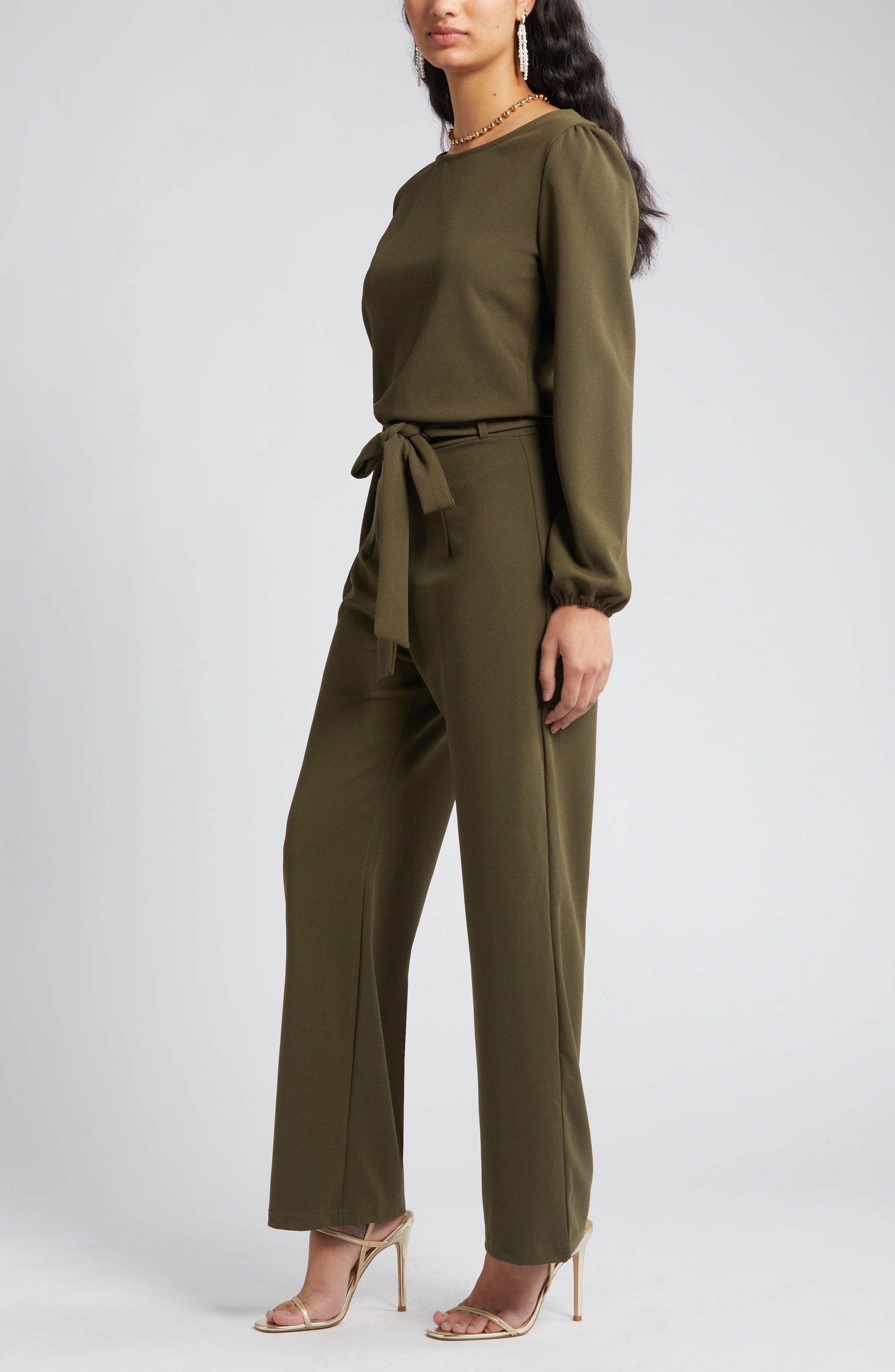 Joy Long Sleeve Tie Waist Jumpsuit Call Me Petty