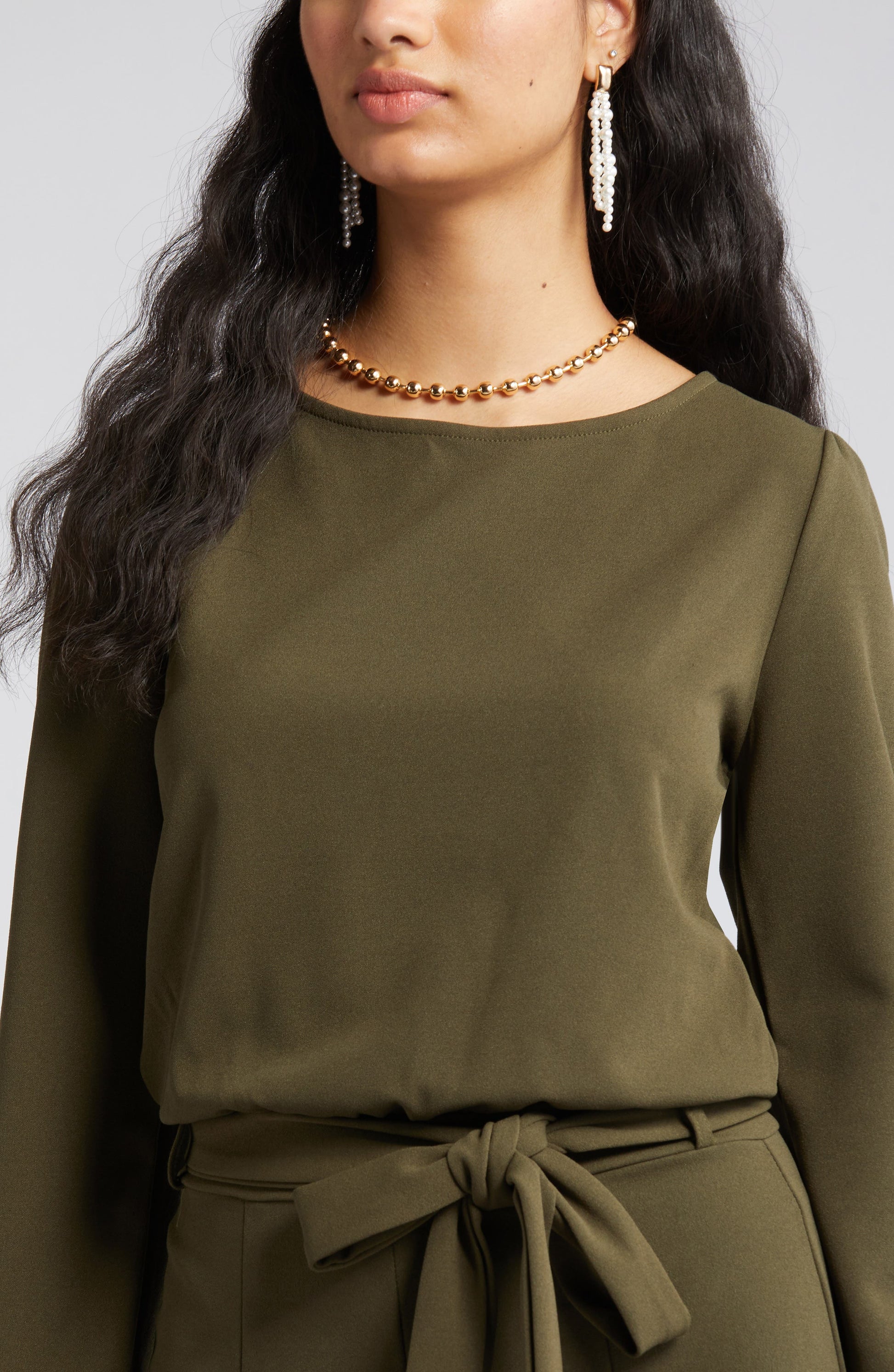 Joy Long Sleeve Tie Waist Jumpsuit Call Me Petty