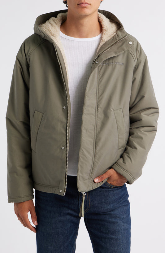 Alberini Reversible High Pile Fleece Bomber Jacket Light Tan Smokey Sage Call Me Petty
