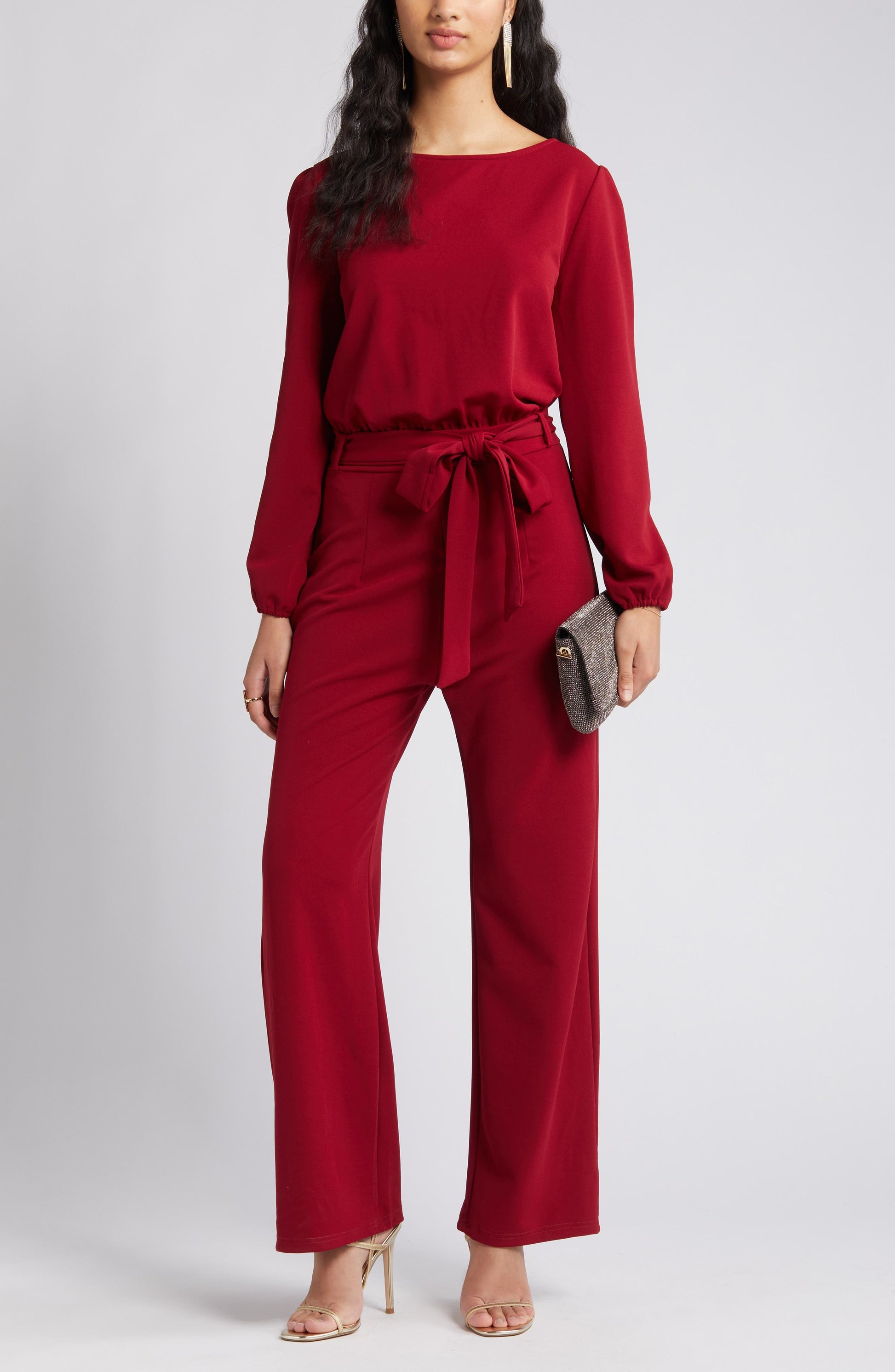 Joy Long Sleeve Tie Waist Jumpsuit Call Me Petty
