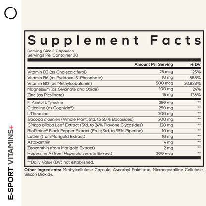 E-Sport Vitamins+ Citicoline Cognizin, Bacopa Monnieri, L-Theanine, Ginkgo, Lutein Call Me Petty