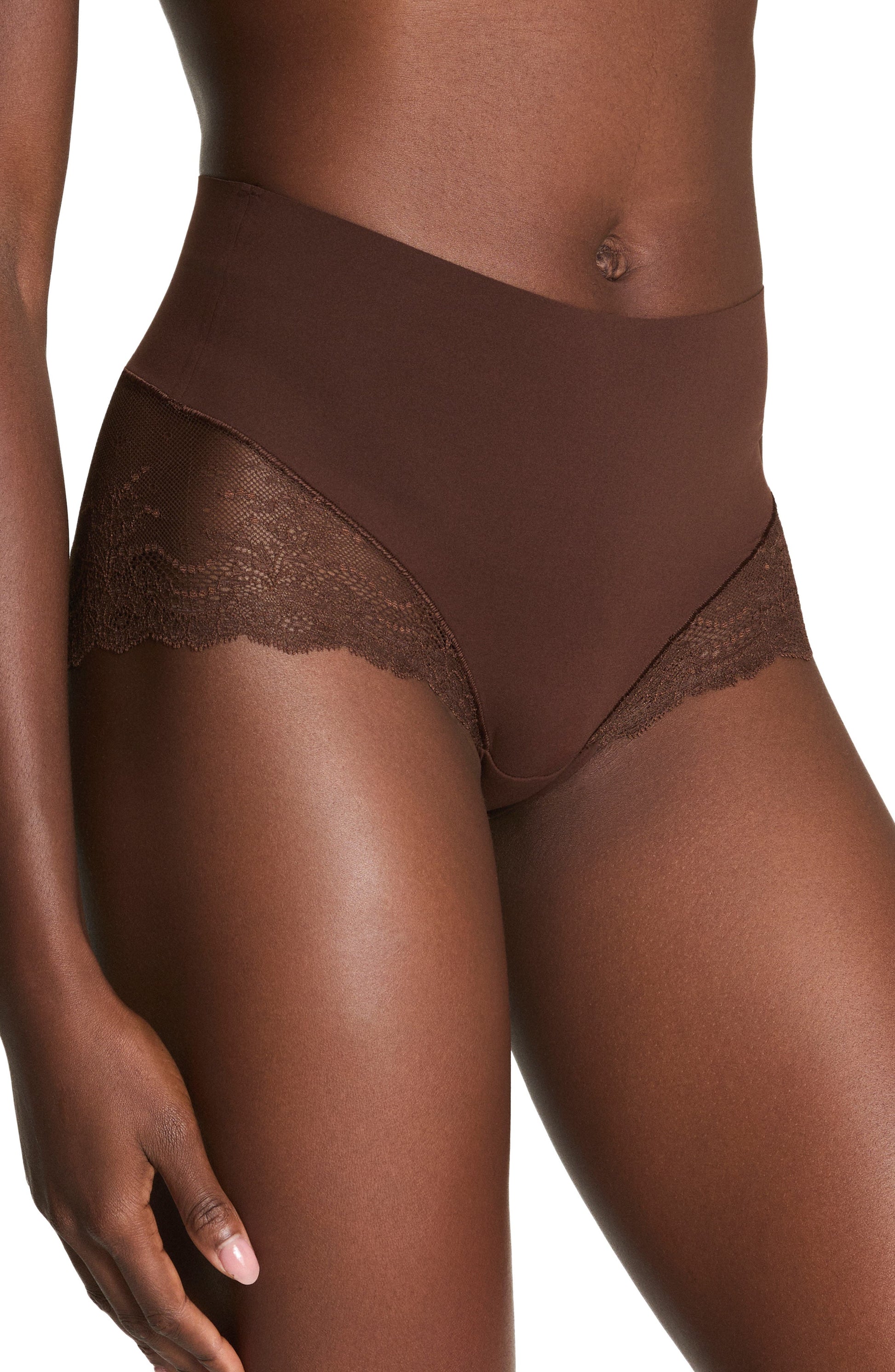SPANX smooth Undie-tectable Lace Hi-Hipster Panties Espresso Call Me Petty