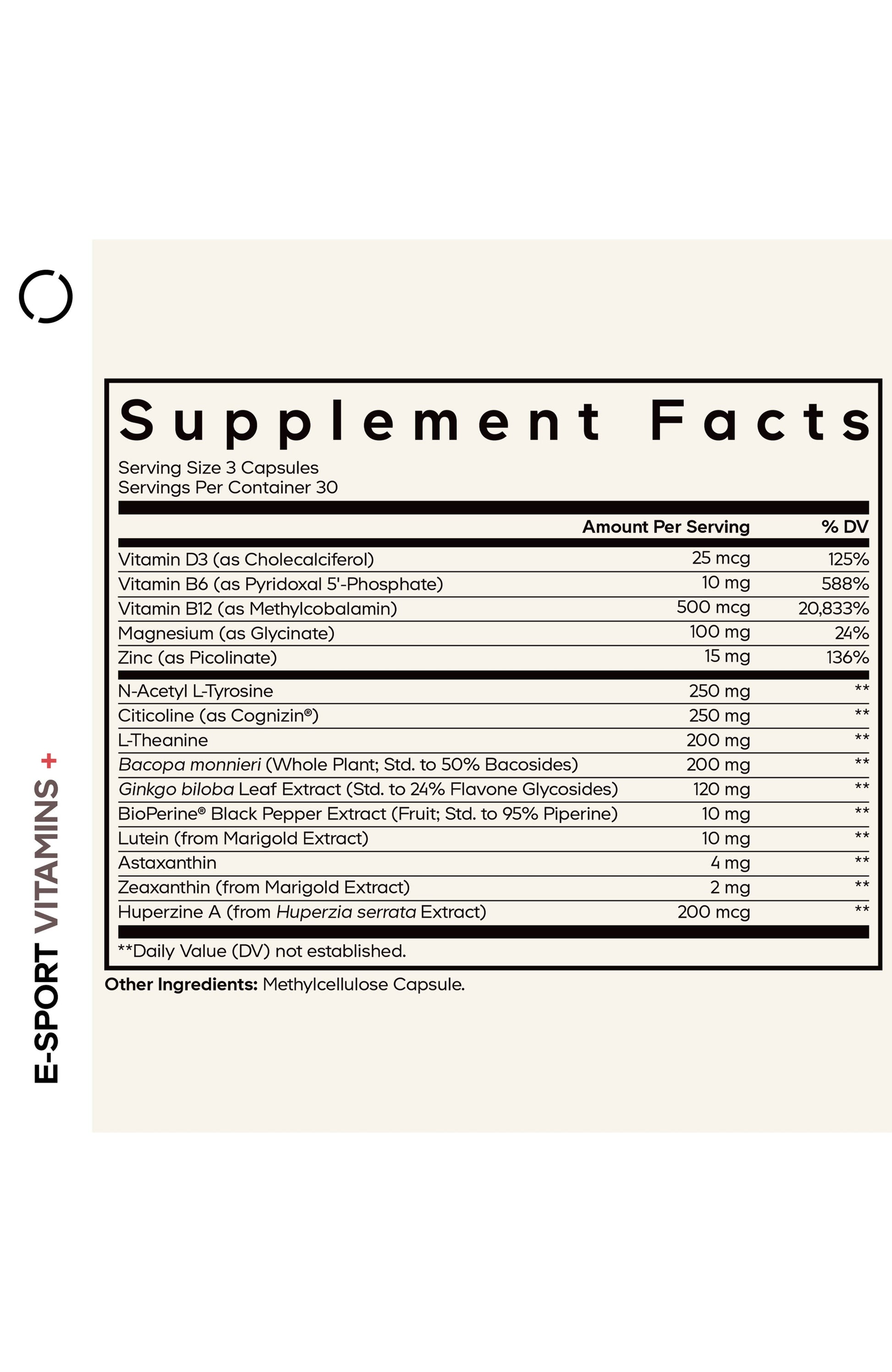 E-Sport Vitamins+ Citicoline Cognizin, Bacopa Monnieri, L-Theanine, Ginkgo, Lutein Call Me Petty