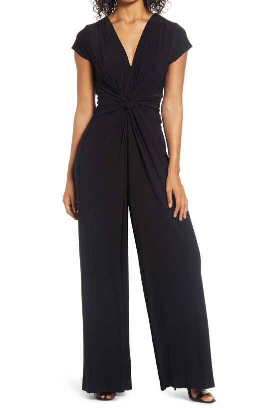 Twist Front Jersey Jumpsuit Black Call Me Petty