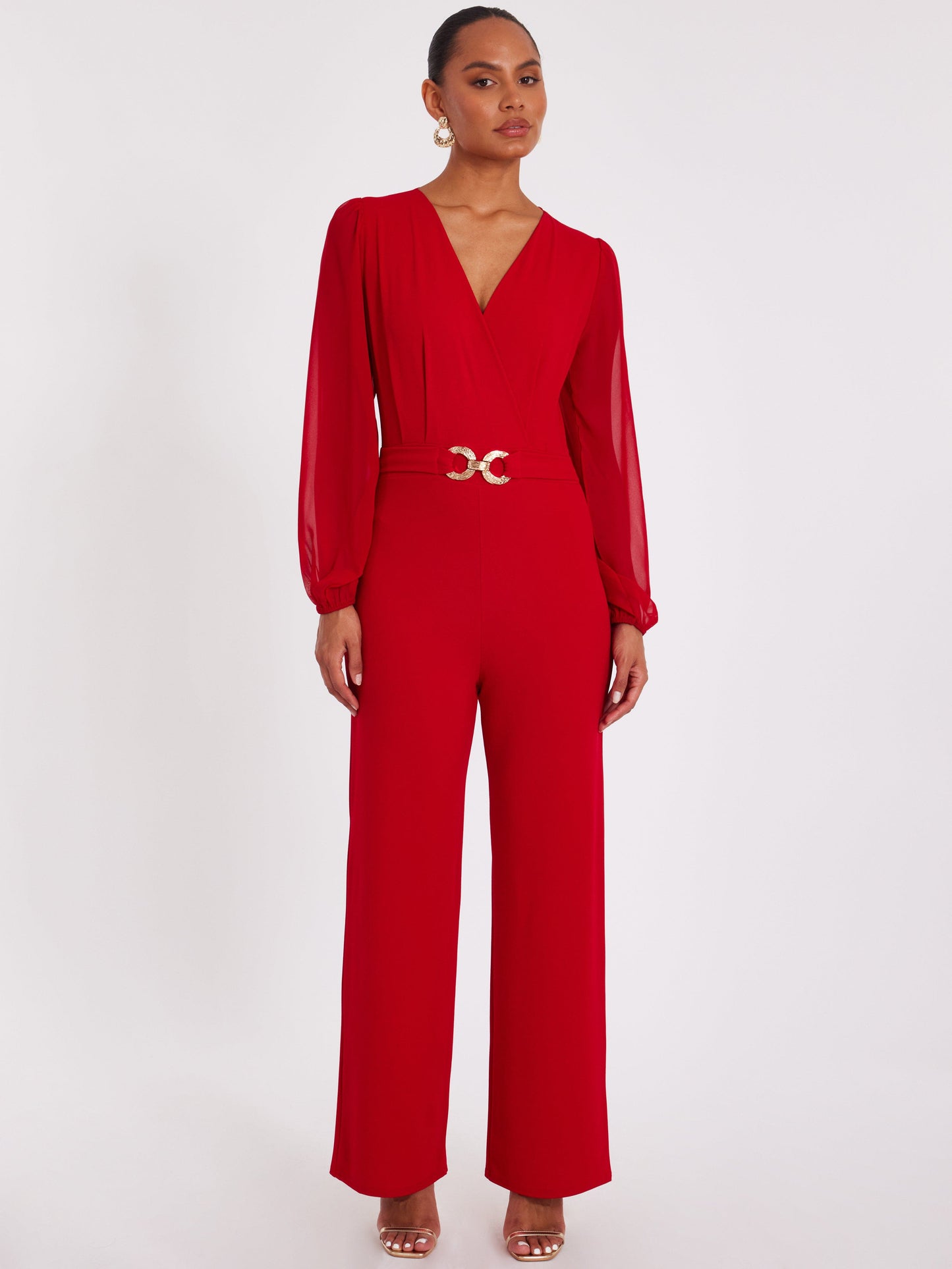 Chiffon Buckle Palazzo Jumpsuit Red Call Me Petty