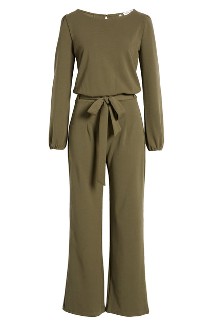 Joy Long Sleeve Tie Waist Jumpsuit Call Me Petty