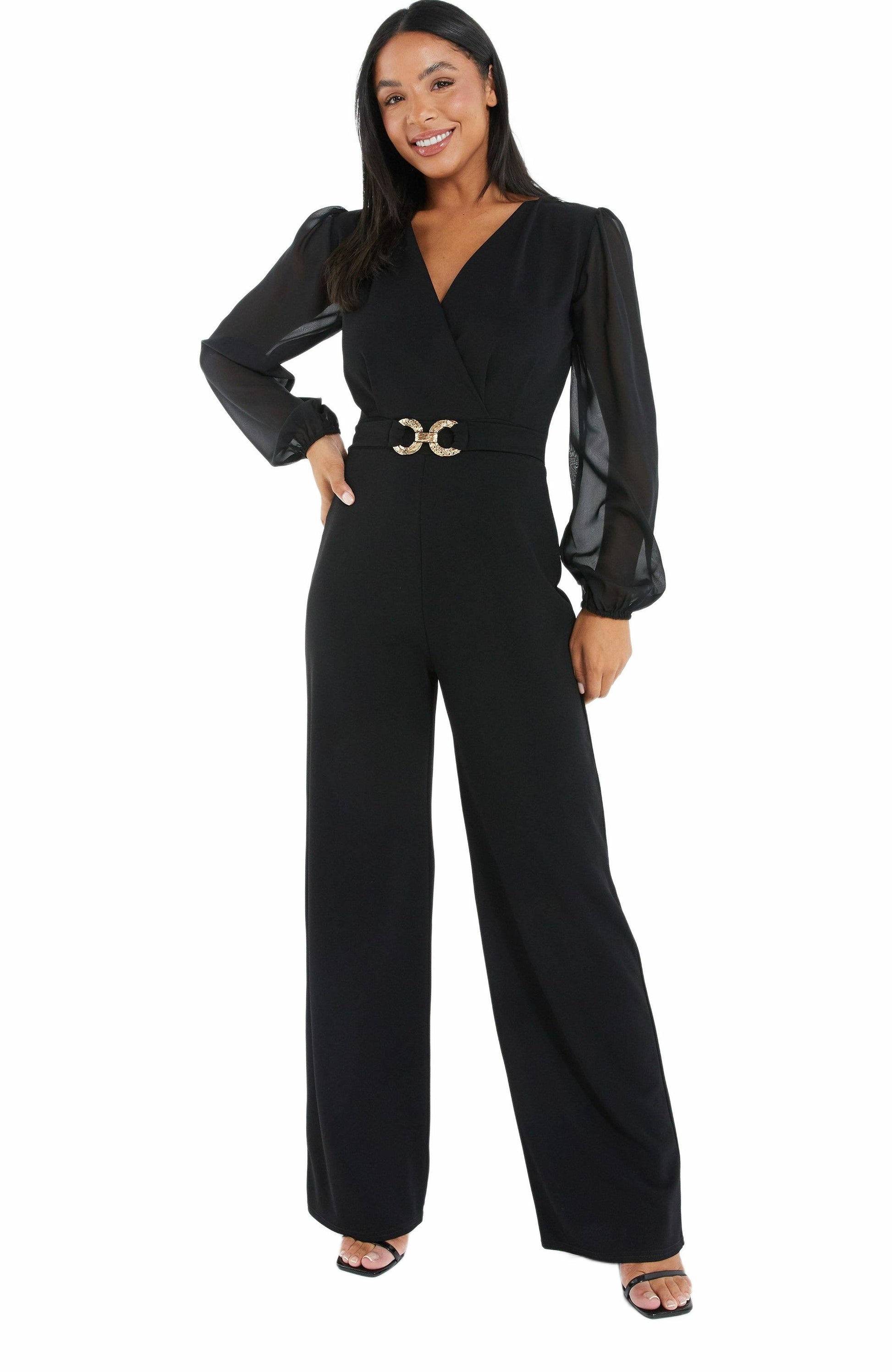 Chiffon Buckle Palazzo Jumpsuit Black Call Me Petty