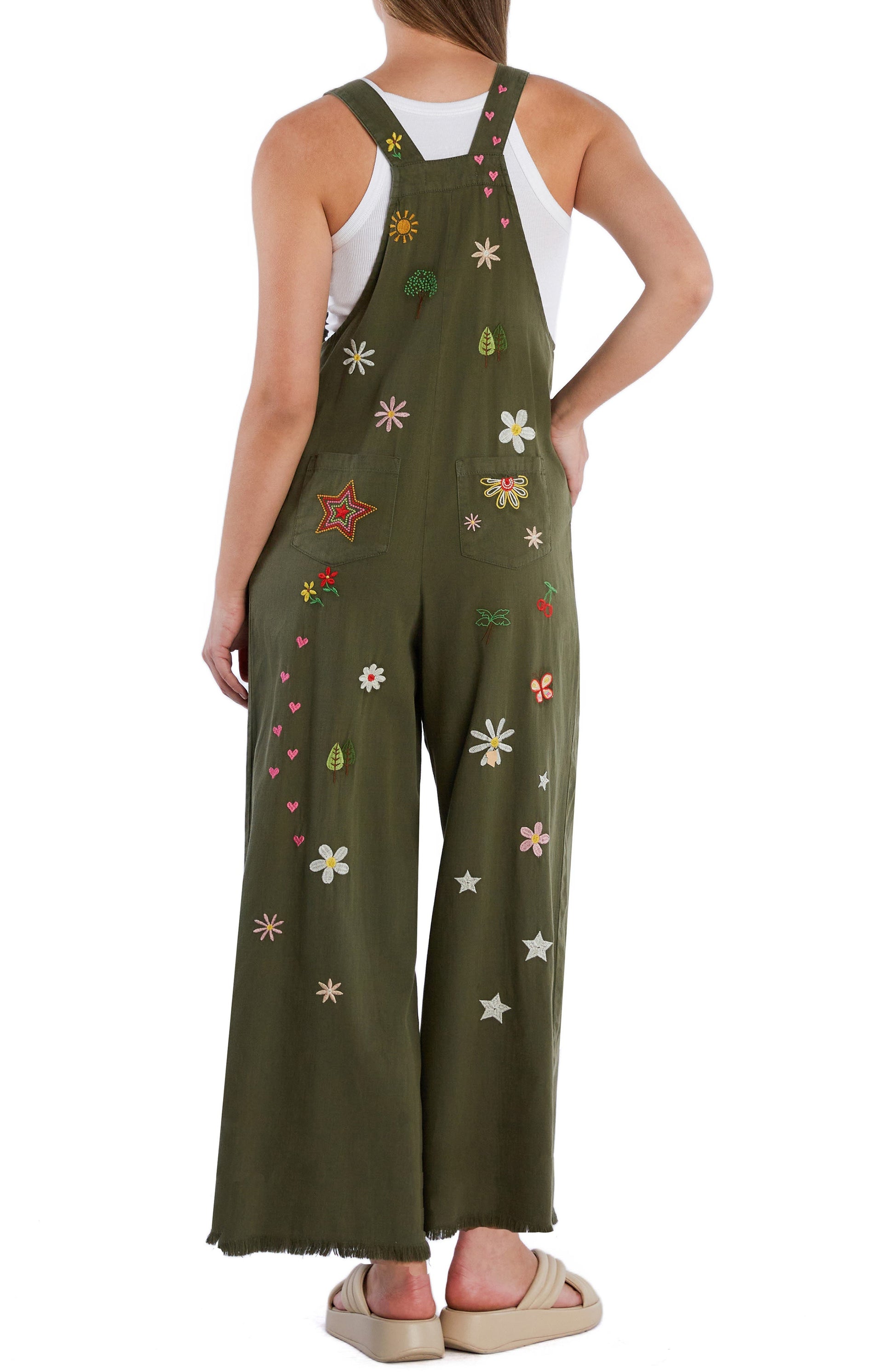 Oooh La La Embroidered Wide Leg Denim Overalls Call Me Petty