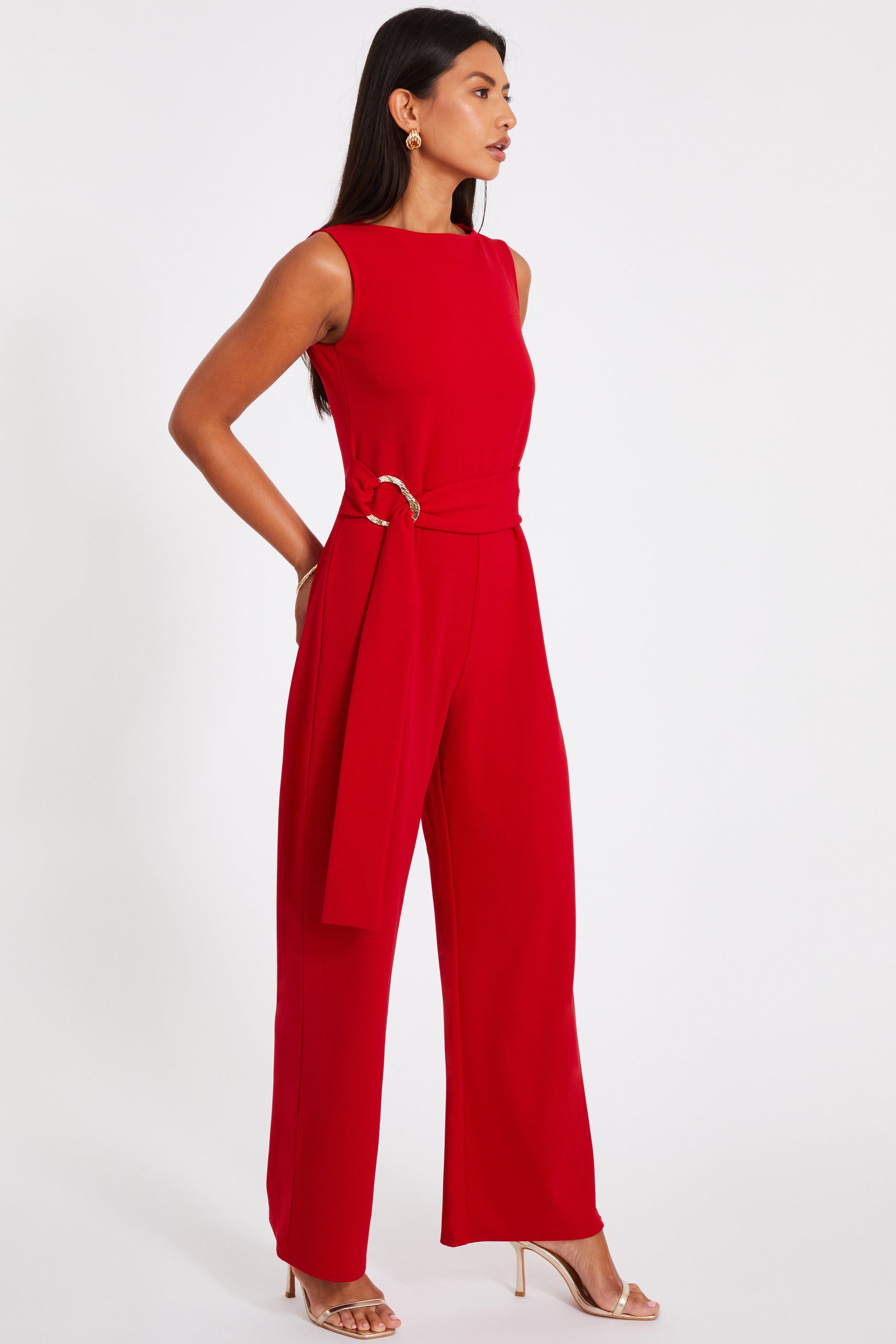 Scuba Crepe Jumpsuit with Gold Buckle Call Me Petty